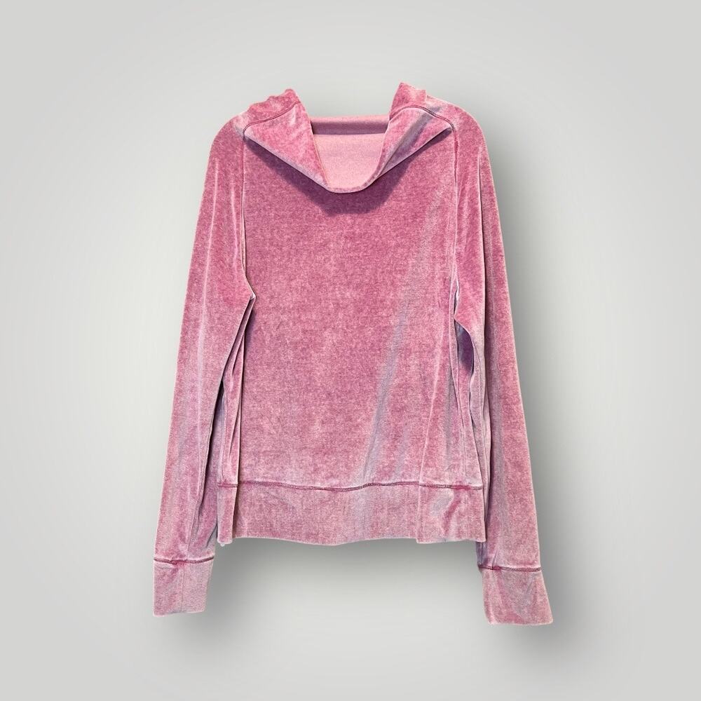 Te Verde Women's Top Medium Pink Funnel Neck Long Sleeve Pullover Velour Casual